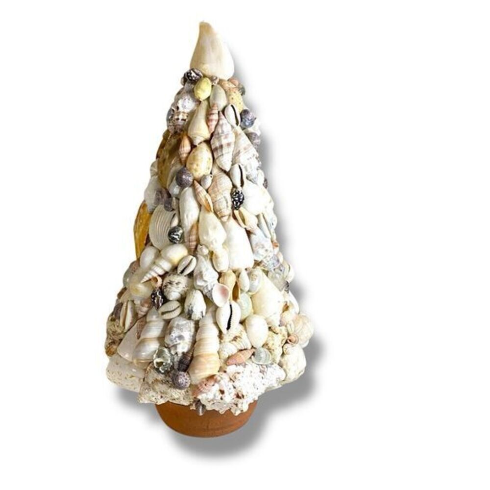 Vintage Handmade Seashell Christmas Tree Beach Ocean Tropical 14” Coastal